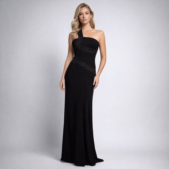 Tony Bowls Dresses & Skirts - Tony Bowls Paris One Shoulder Beaded Black Gown Formal Prom Old Hollywood Glam